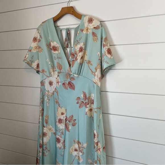 Floral double V-Neck Maxi Dress empire waist dolman cottagecore wedding satin - Picture 2 of 6